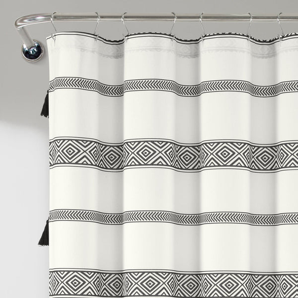 Lush Decor Ava Boho Stripe Tassel Yarn Dyed Recycled Cotton Shower Curtain