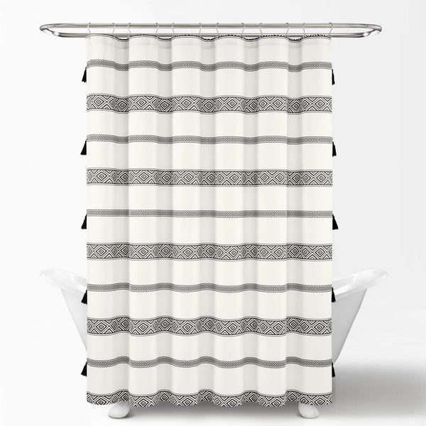 Lush Decor Ava Boho Stripe Tassel Yarn Dyed Recycled Cotton Shower Curtain