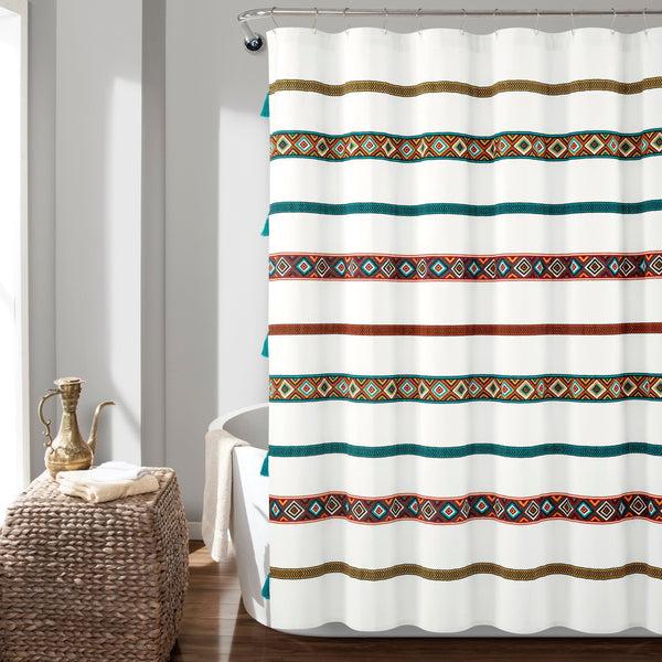 Lush Decor Ava Boho Stripe Tassel Yarn Dyed Recycled Cotton Shower Curtain