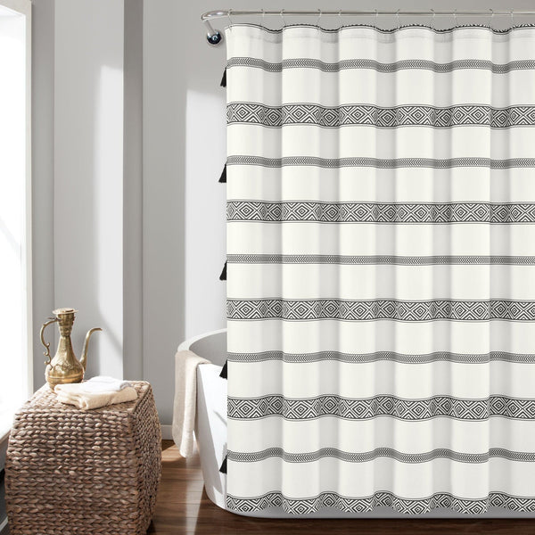 Lush Decor Ava Boho Stripe Tassel Yarn Dyed Recycled Cotton Shower Curtain