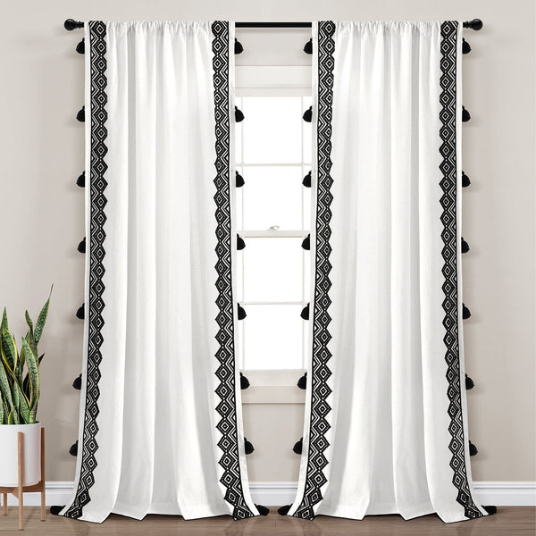 Lush Decor Aztec Diamond Border Tassel Window Curtain Panel