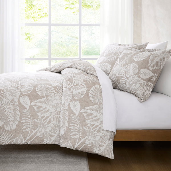 Lush Decor Bali Tropical Leaves Gauze Jacquard Duvet Cover Set