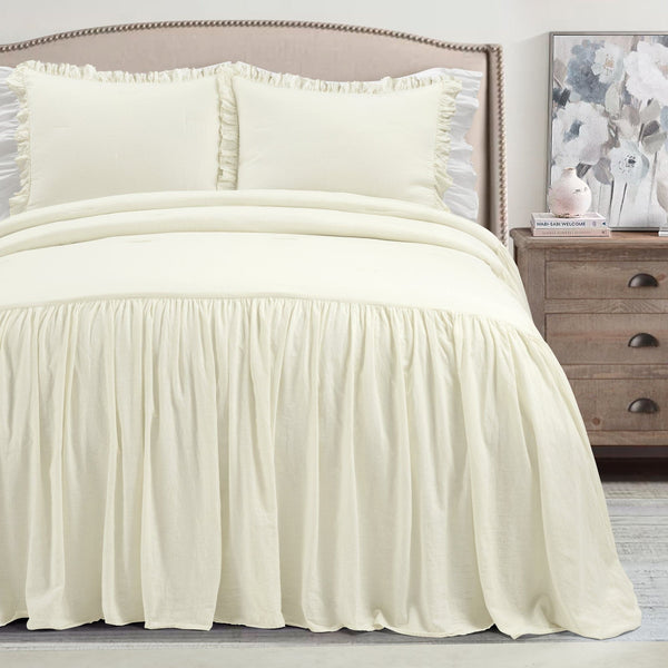 Lush Decor Belgian Flax Linen Rich Cotton Blend Bedspread 3 Piece Set