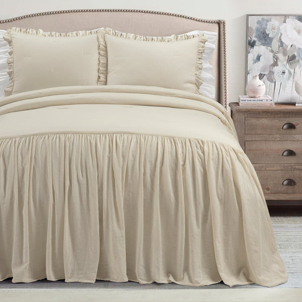 Lush Decor Belgian Flax Linen Rich Cotton Blend Bedspread 3 Piece Set
