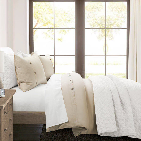 Lush Decor Belgian Flax Linen Rich Cotton Blend Duvet Cover 3 Piece Set