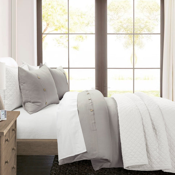 Lush Decor Belgian Flax Linen Rich Cotton Blend Duvet Cover 3 Piece Set