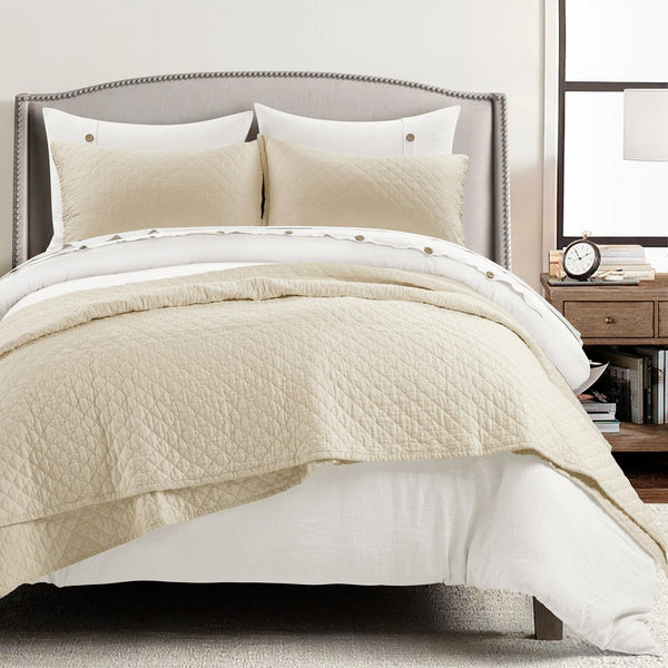 Lush Decor Belgian Flax Linen Rich Cotton Blend Quilt 3 Piece Set