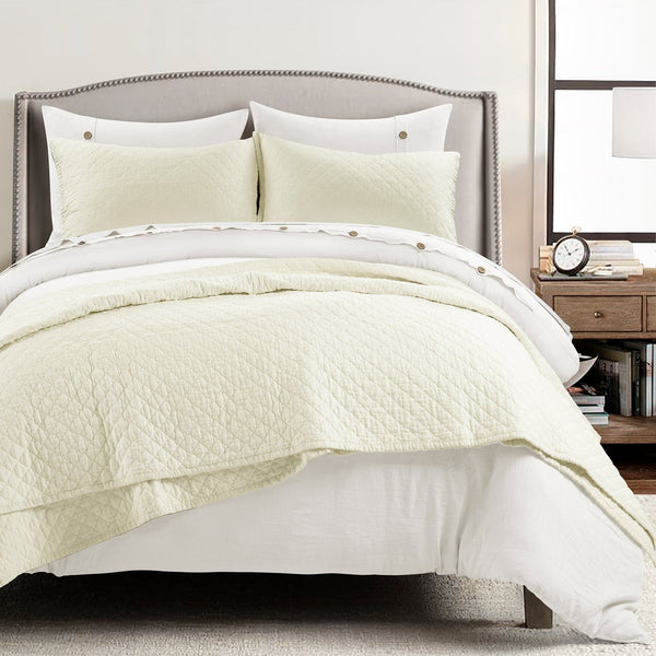 Lush Decor Belgian Flax Linen Rich Cotton Blend Quilt 3 Piece Set