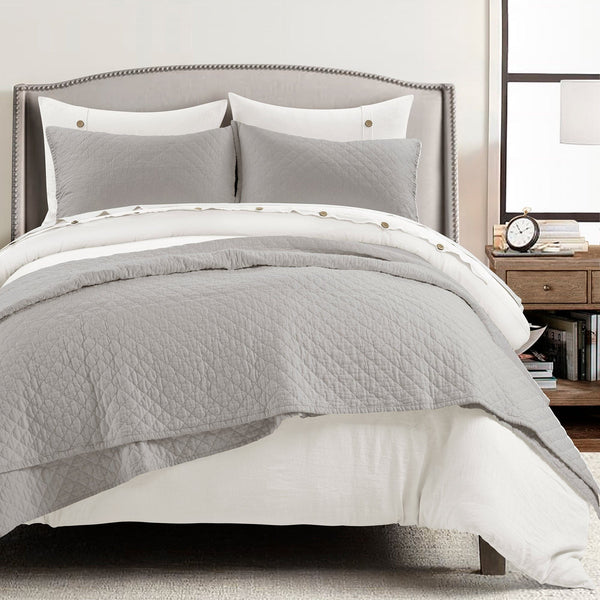 Lush Decor Belgian Flax Linen Rich Cotton Blend Quilt 3 Piece Set