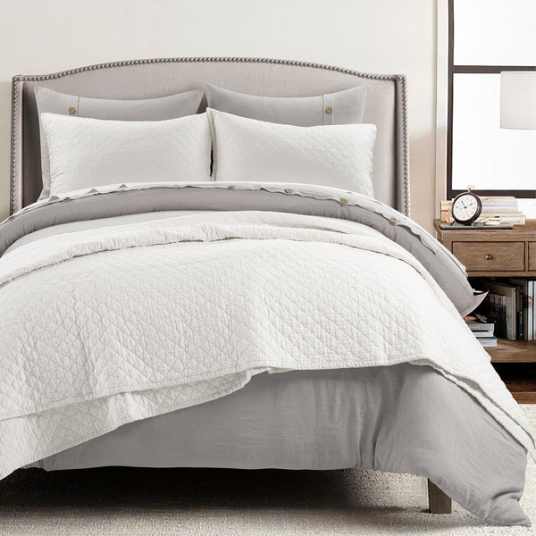 Lush Decor Belgian Flax Linen Rich Cotton Blend Quilt 3 Piece Set