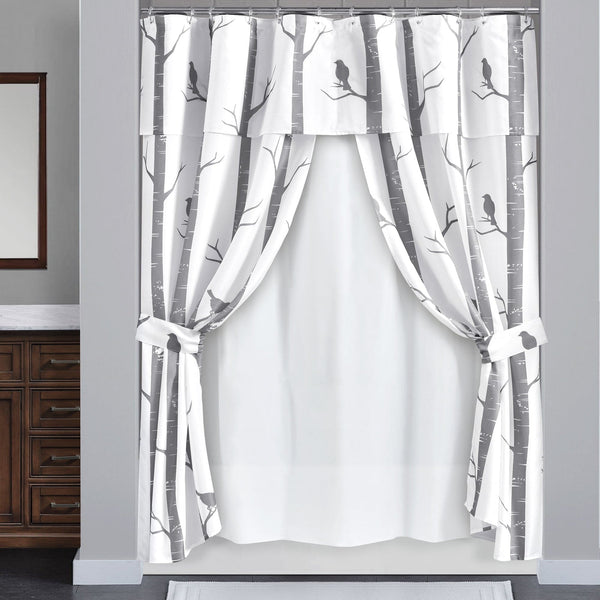 Lush Decor Bird On The Tree Double Swag Shower Curtain 16 Piece Complete Set