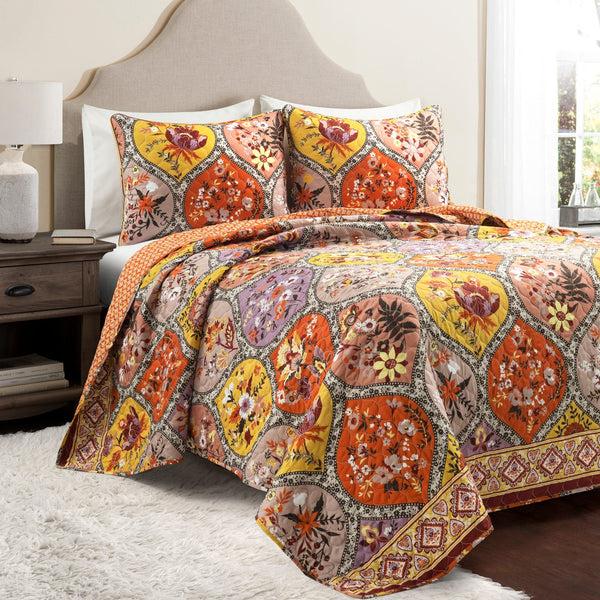 Lush Decor Bohemian Flower Cotton Quilt 3 Piece Set