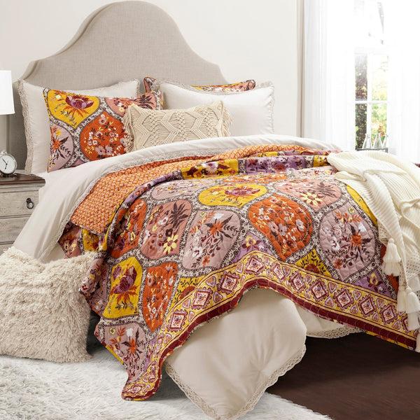 Lush Decor Bohemian Flower Cotton Quilt 3 Piece Set