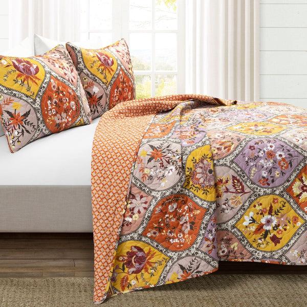 Lush Decor Bohemian Flower Cotton Quilt 3 Piece Set