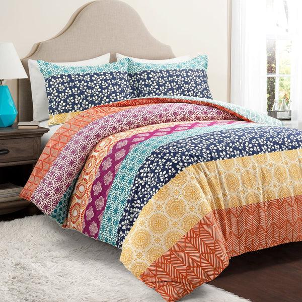 Lush Decor Bohemian Stripe Cotton Reversible Duvet Cover Set