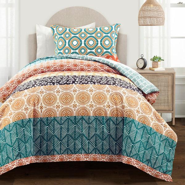 Lush Decor Bohemian Stripe Cotton Reversible Duvet Cover Set