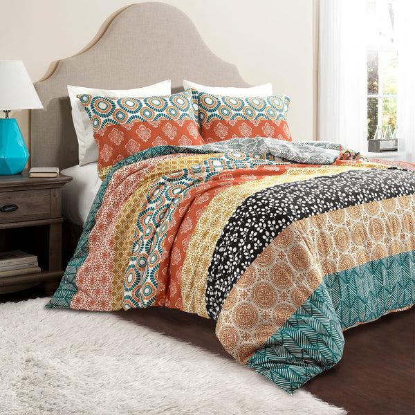 Lush Decor Bohemian Stripe Cotton Reversible Duvet Cover Set