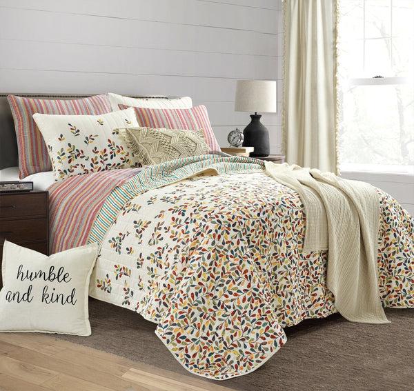 Lush Decor Boho Botanical Leaf Reversible 3 Piece Quilt Set