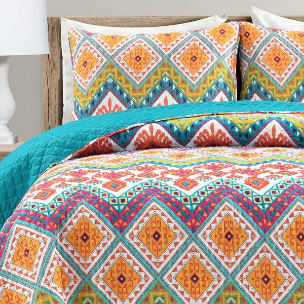 Lush Decor Boho Chevron Reversible Cotton Quilt 3 Piece Set