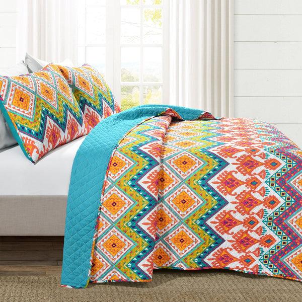 Lush Decor Boho Chevron Reversible Cotton Quilt 3 Piece Set