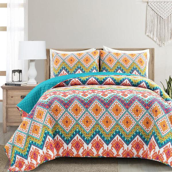 Lush Decor Boho Chevron Reversible Cotton Quilt 3 Piece Set