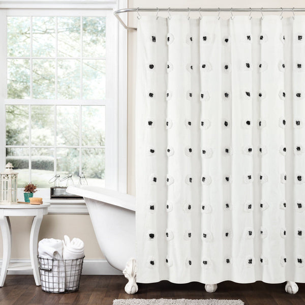 Lush Decor Boho Circle Tufted Yarn Dyed Recycled Cotton Blend Shower Curtain