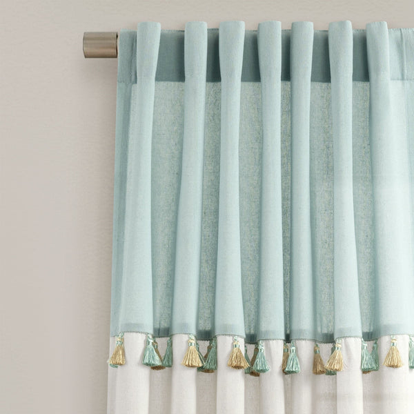 Lush Decor Boho Faux Linen Tassel Color Block Window Curtain Panel Set