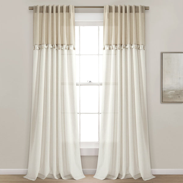 Lush Decor Boho Faux Linen Tassel Color Block Window Curtain Panel Set