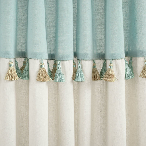 Lush Decor Boho Faux Linen Tassel Color Block Window Curtain Panel Set