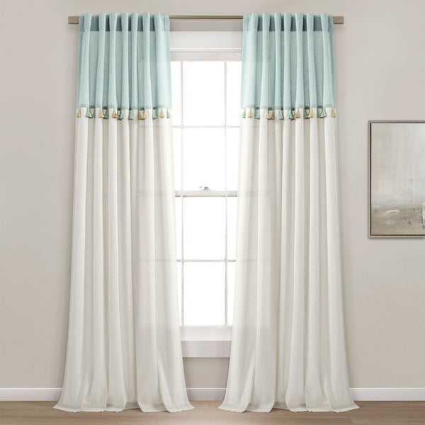 Lush Decor Boho Faux Linen Tassel Color Block Window Curtain Panel Set