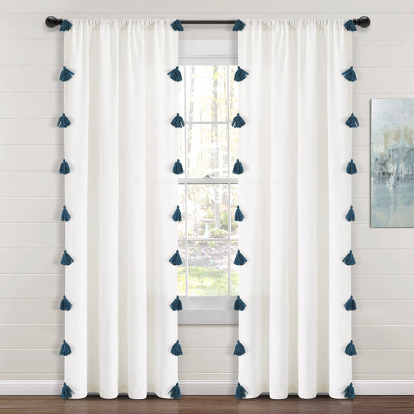 Lush Decor Boho Faux Linen Texture Tassel Window Curtain Panel