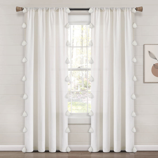 Lush Decor Boho Faux Linen Texture Tassel Window Curtain Panel