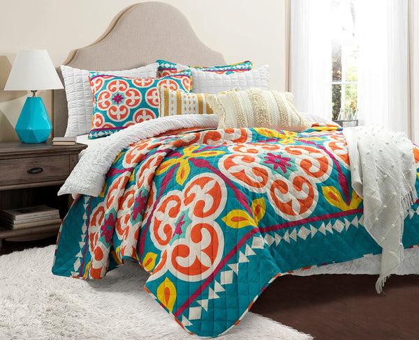 Lush Decor Boho Floral Reversible 3 Piece Quilt Set