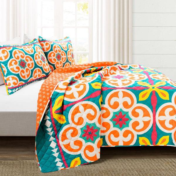 Lush Decor Boho Floral Reversible 3 Piece Quilt Set