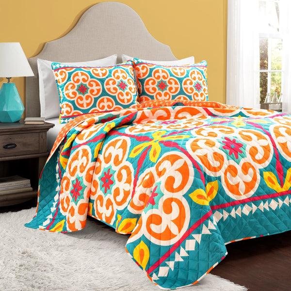 Lush Decor Boho Floral Reversible 3 Piece Quilt Set