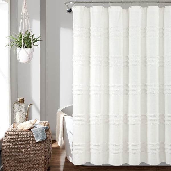 Lush Decor Boho Kendra Tufted Yarn Dyed Recycled Cotton Blend Shower Curtain