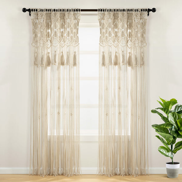 Lush Decor Boho Macrame Tassel Cotton Window Curtain