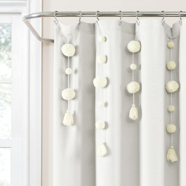 Lush Decor Boho Pom Pom Tassel Faux Linen Shower Curtain