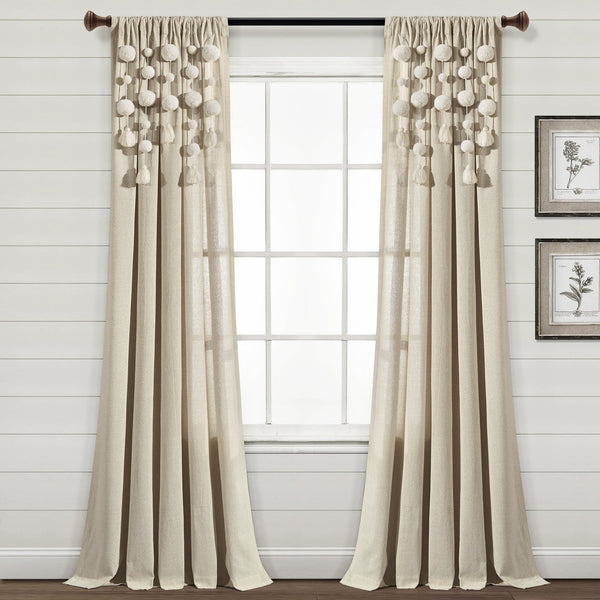 Lush Decor Boho Pom Pom Tassel Faux Linen Window Curtain Panel