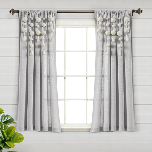 Lush Decor Boho Pom Pom Tassel Faux Linen Window Curtain Panel