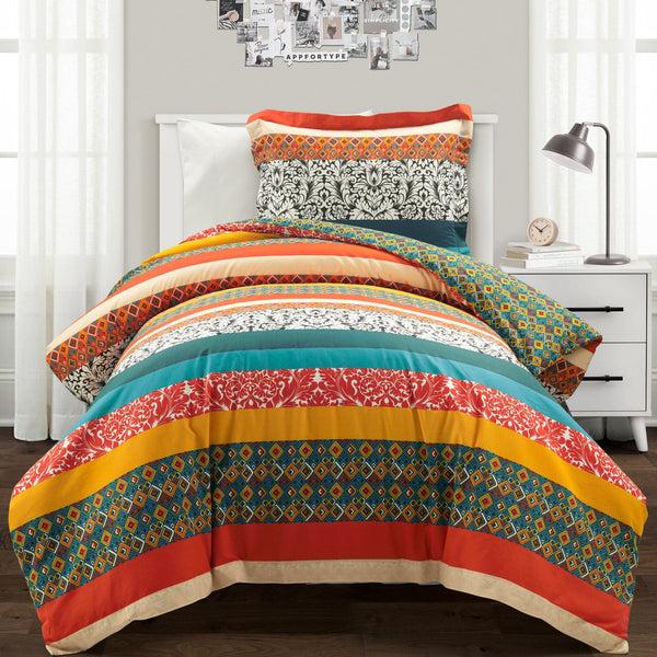 Lush Decor Boho Stripe Cotton Reversible Duvet Cover Set