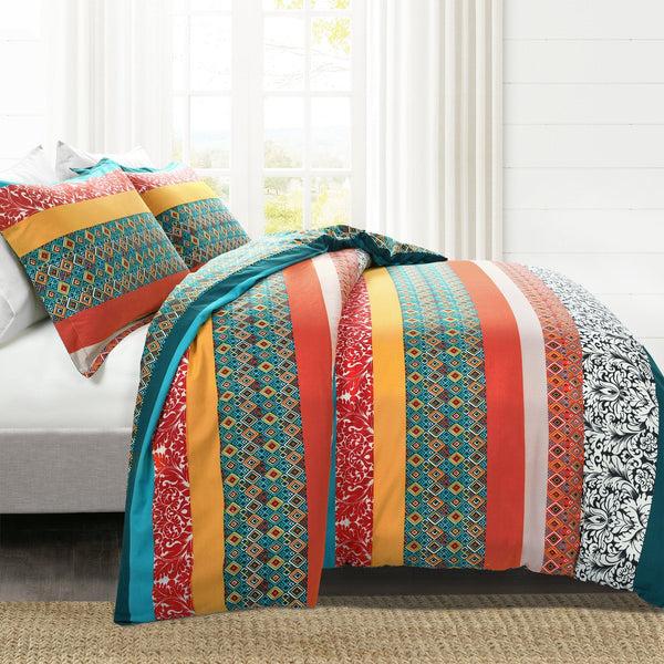 Lush Decor Boho Stripe Cotton Reversible Duvet Cover Set