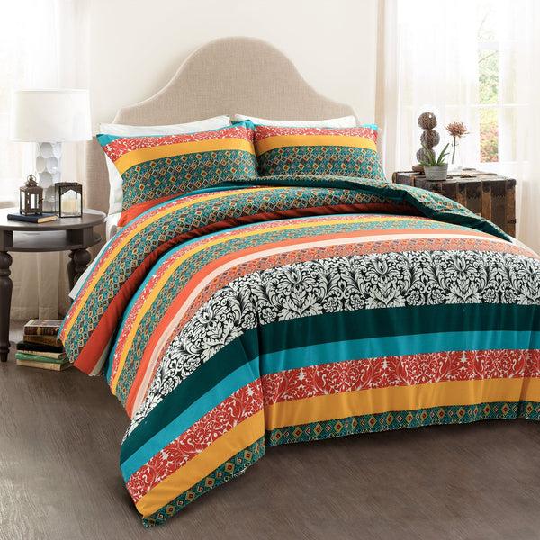 Lush Decor Boho Stripe Cotton Reversible Duvet Cover Set