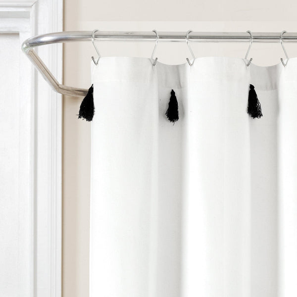 Lush Decor Boho Tassel Stripe Yarn Dyed Recycled Cotton Blend Shower Curtain