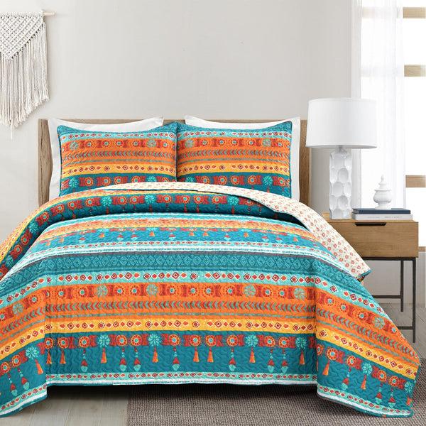 Lush Decor Boho Watercolor Border Quilt 3 Piece Set