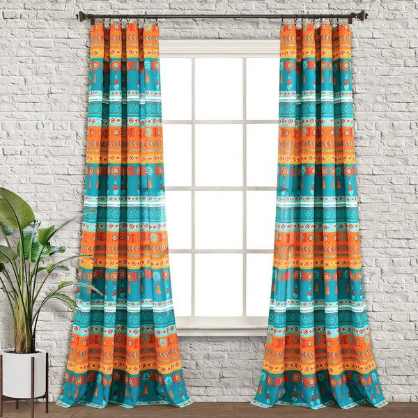Lush Decor Boho Watercolor Border Window Curtain Panel Set