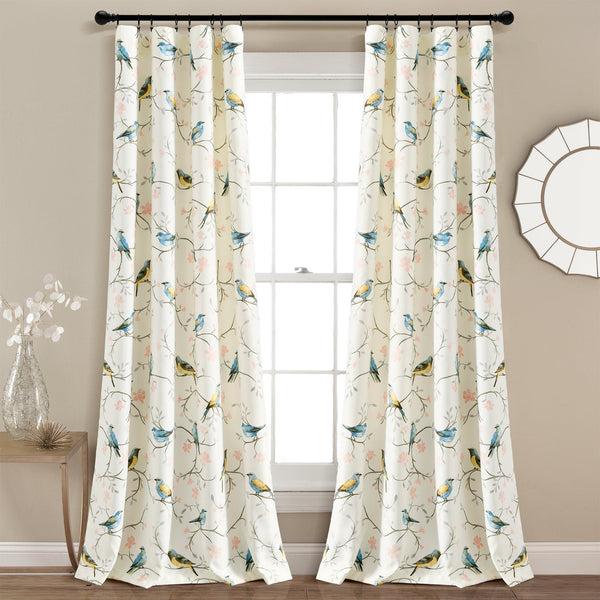 Lush Decor Botanical Bird & Flower Light Filtering Window Curtain Panel Set