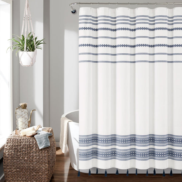 Lush Decor Breezy Chic Tassel Jacquard Recycled Cotton Shower Curtain