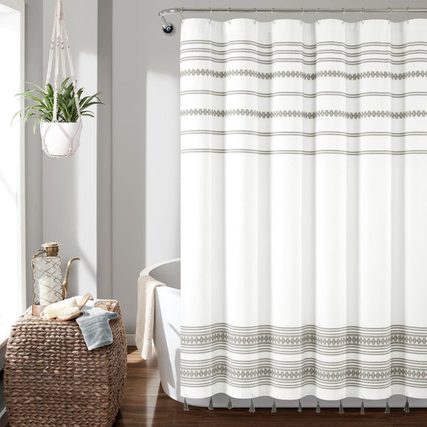 Lush Decor Breezy Chic Tassel Jacquard Recycled Cotton Shower Curtain
