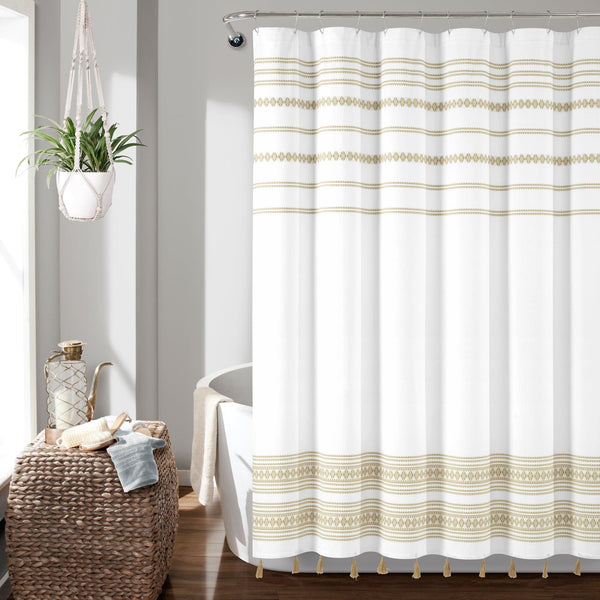 Lush Decor Breezy Chic Tassel Jacquard Recycled Cotton Shower Curtain
